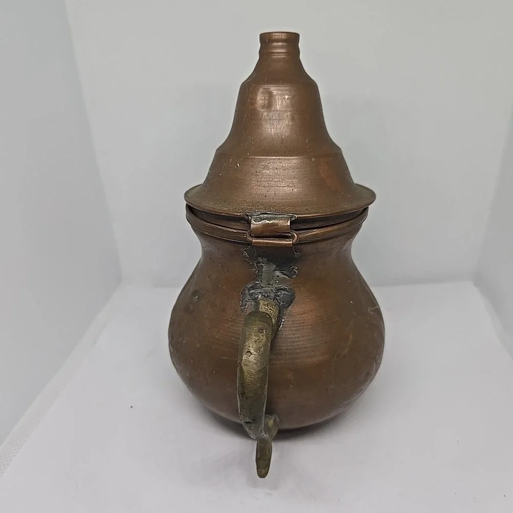 Vintage Solid Etched Brass Dallah Coffee Pot Middle Eastern Antique Gold Tone